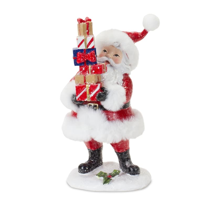 Set of 2 Fluffy Santa Christmas Tabletop Figurines 8.5"