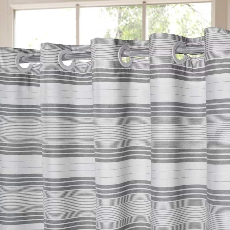 No Hooks Tassels Beach Stripe Shower Curtain with Snap-in Liner