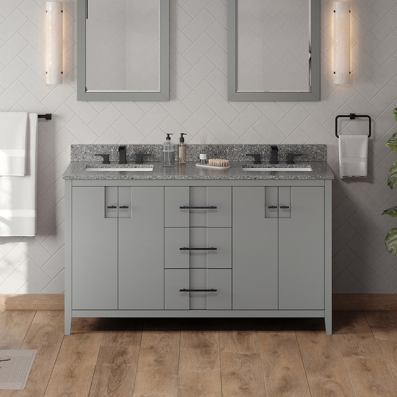 Jeffrey Alexander VKITKAT60R-MARBLE Katara 61" Free Standing Vanity - Grey / Boulder - Steel Finish