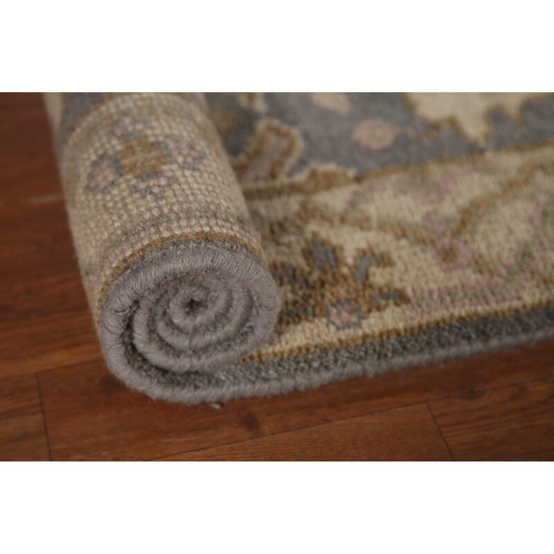 Gray Oushak Oriental Runner Rug Hand-Knotted Wool Carpet - 2'8"x 8'0"