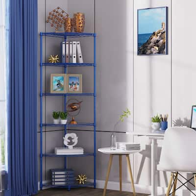 6 Tier Wire Shelf Rack Adjustable Heavy Duty Storage Basket Organizer Shelves Free Standing Corner Storage Display Rack, Blue