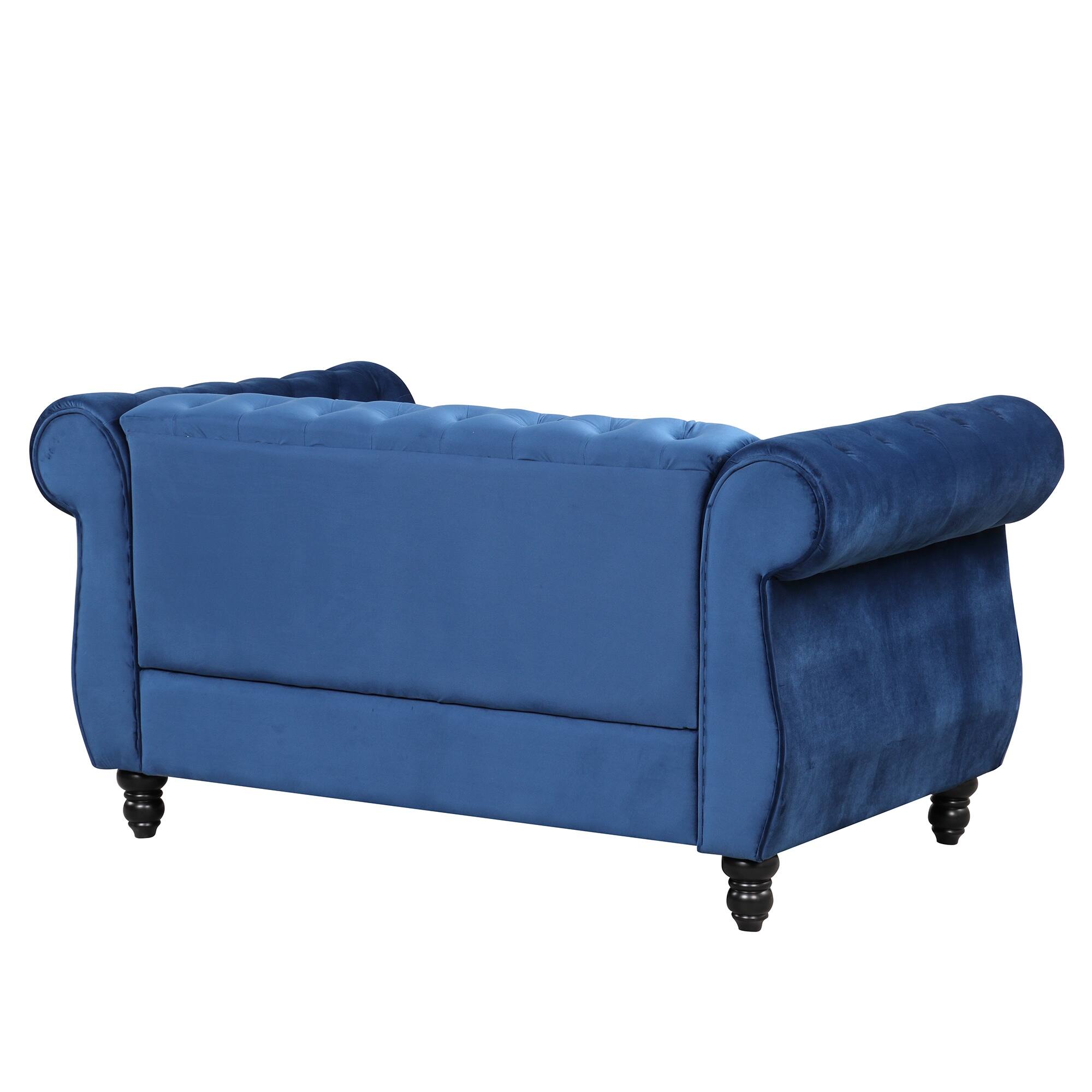 French Rolling Arms Loveseat Dutch Plush Lounge Loveseat Button Tufted Recliner Sofa w/ Concave