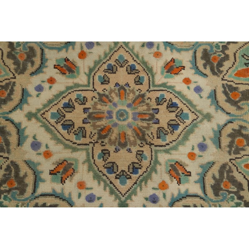 Hand Knotted Oriental 100% Wool Carpet Traditional Floral Beige & Ivories Tabriz Area Rug - 12' 5'' X 9' 10''