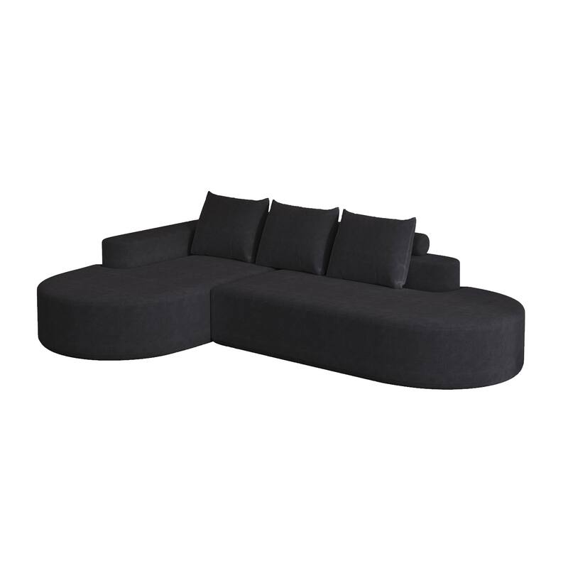 L Shaped Modular Curved Sectional Sofa, Chenille Upholstered 3 Seat Sofa, Corner Sofa with 3 Pillows for Living Room, Bedroom