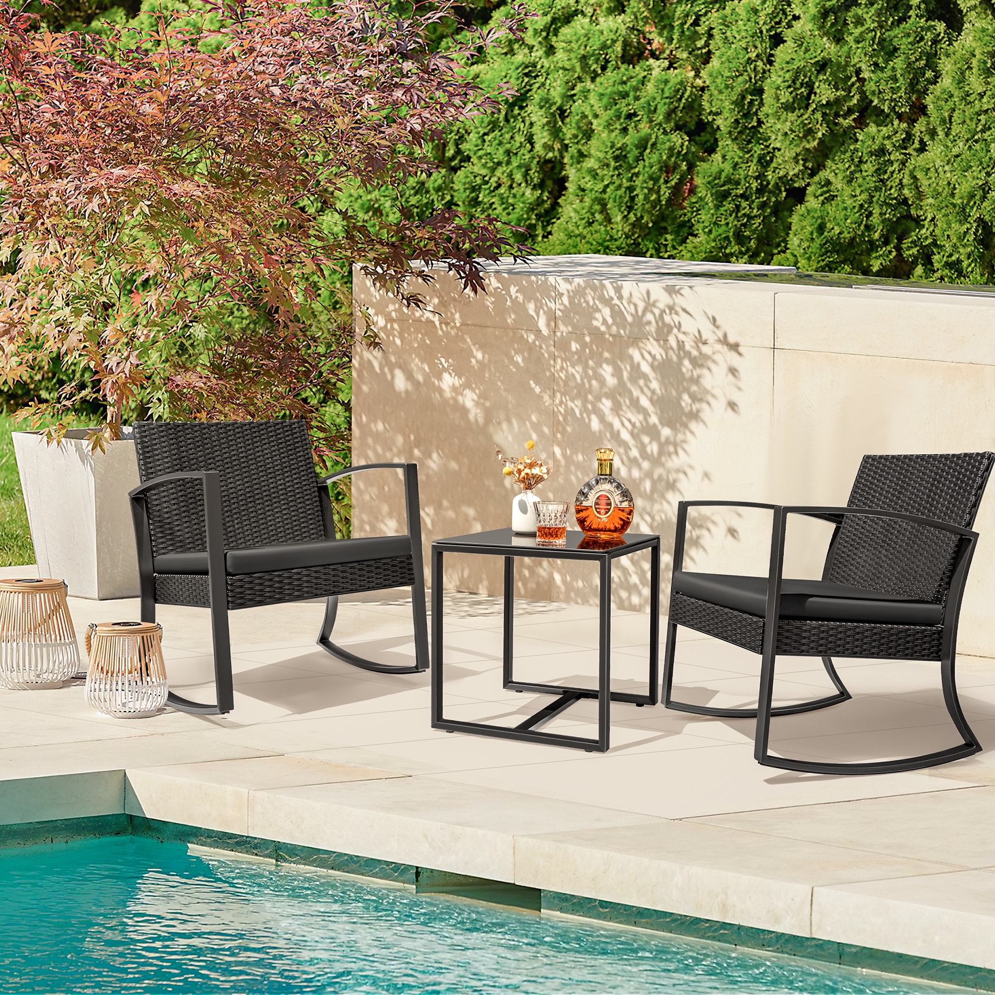Homall Patio Furniture Set Outdoor Rocking Chair with Cushion Set of 3 On Sale Bed Bath Beyond 37504821