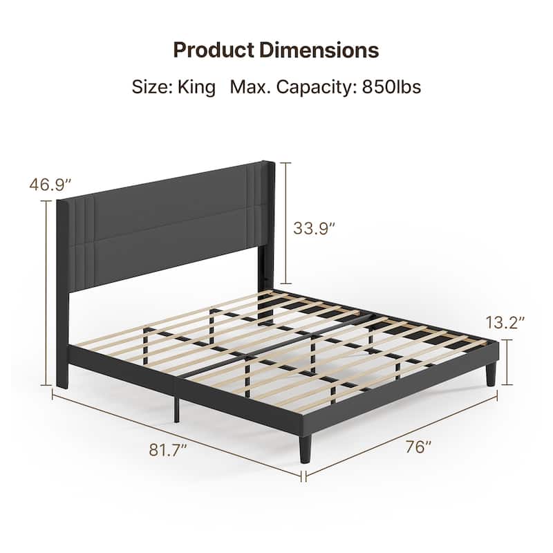 Twin/Full/Queen/King Bed Frame with Wingback Headboard, Upholstered Platform Bed