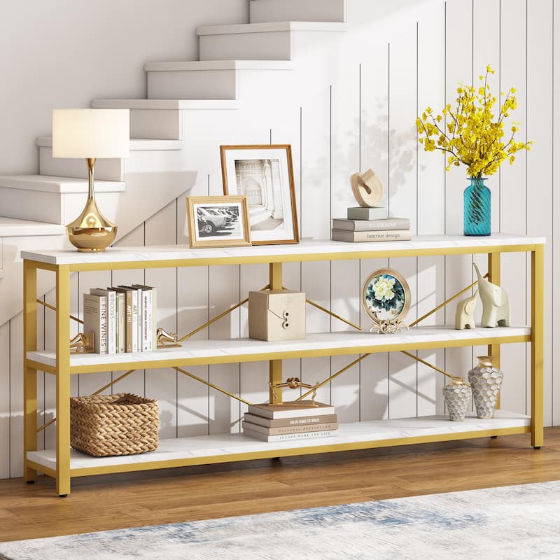 70.8" Extra Long Narrow Console Table Sofa Table Entryway Table with 3 Tiers Storage Shelves
