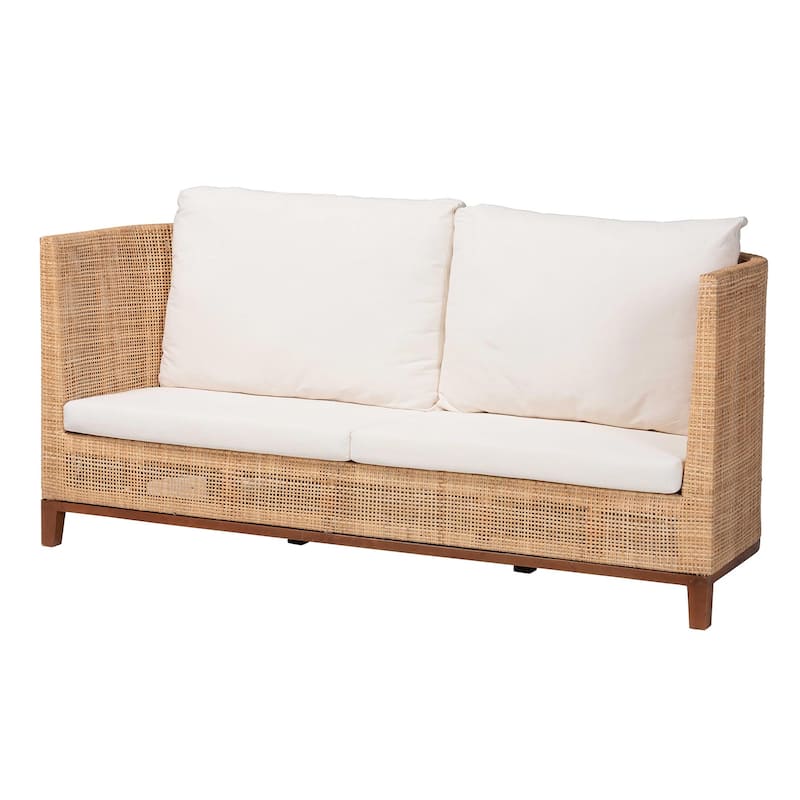 Edda Natural Rattan Sofa with Upholstered Cushions - Coastal Style 3-Seater Couch for Living Room or Sunroom - Natural