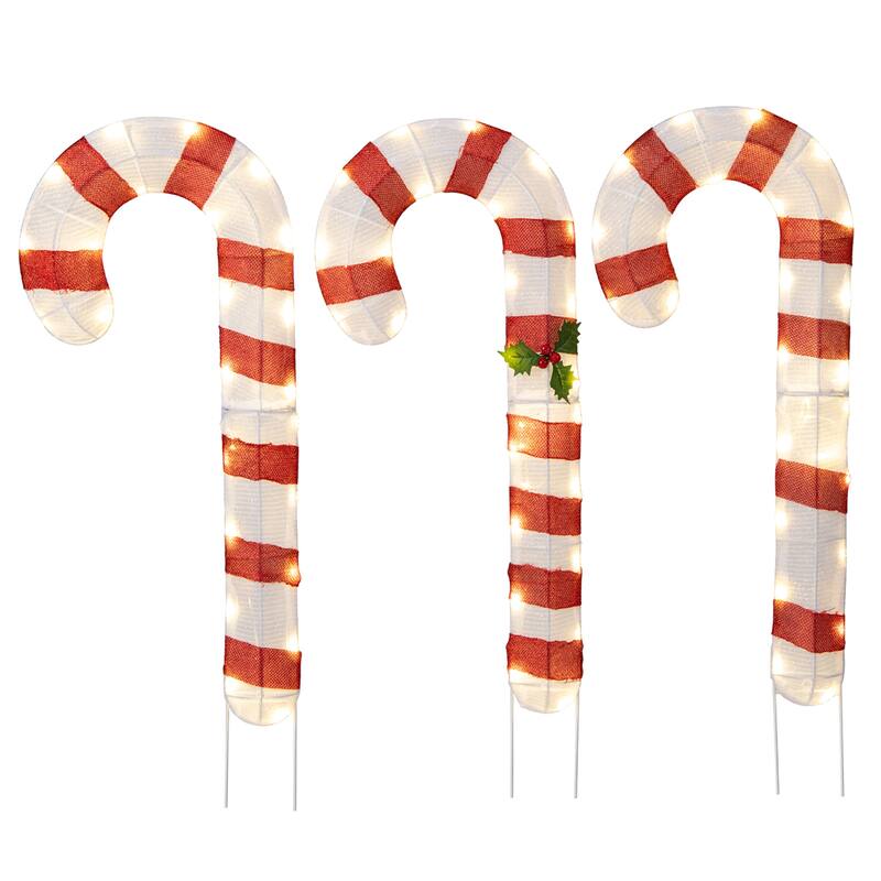 Gymax Lighted Candy Canes Set of 3 Christmas Tinsel Candy Cane - Multi-colors - See Details