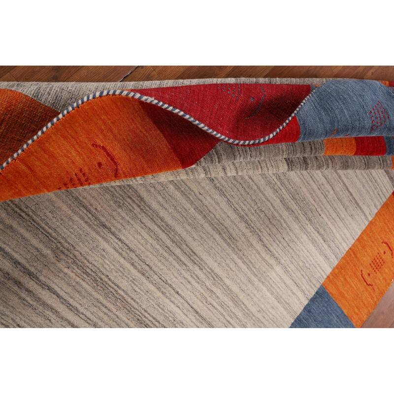 Geometric Gabbeh Oriental Area Rug Hand-Knotted Wool Carpet - 6'8" x 9'9"