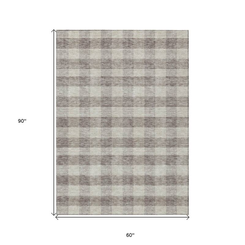 HomeRoots Plaid Transitional Rectangle Outdoor Rug