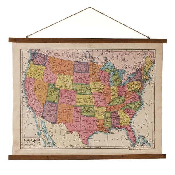 Set of 2 Multicolored Retro Canvas Map of U.S. Hanging Wall Decoration 39” - N/A