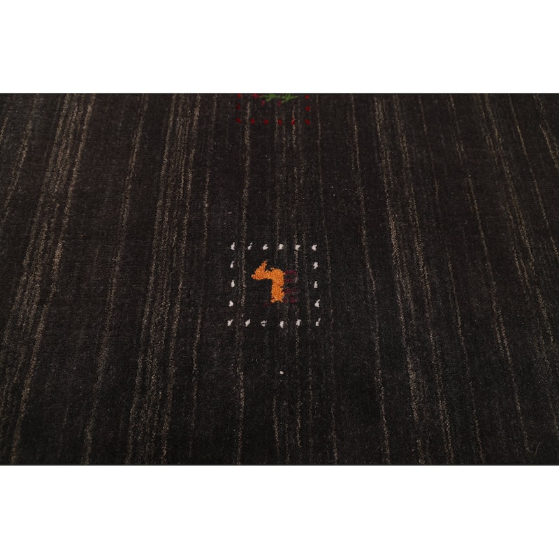 ECARPETGALLERY Hand Loomed Kashkuli Gabbeh Dark Grey Wool Rug - 5'2 x 7'10