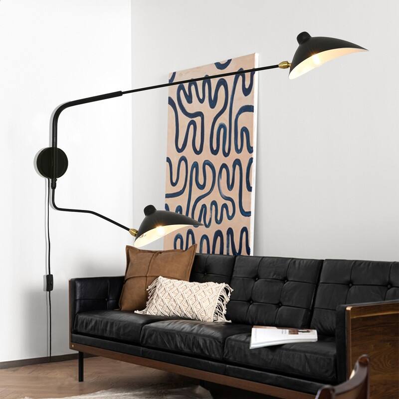 2-Light Plug in Swing Arm Wall Sconce,Plug-in or Hardwired Wall Lamp