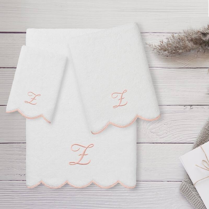 Authentic Hotel and Spa 100% Turkish Cotton Pink ADORNIA Scallop Personalized 3 Piece Towel Set - 3 Piece Set