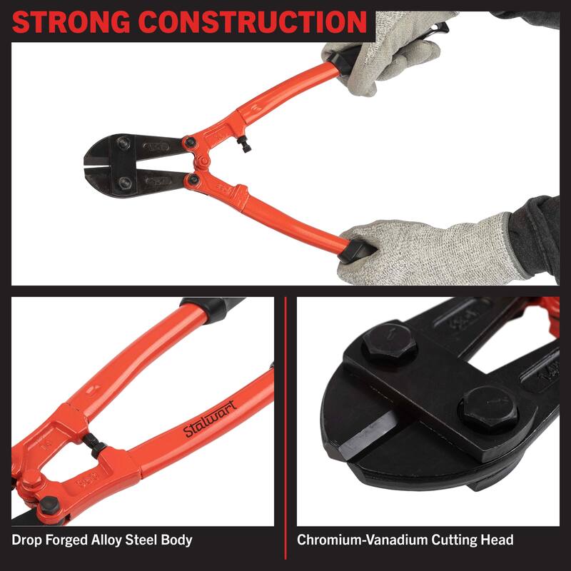 Bolt Cutter - Drop Forged Hardened Alloy Steel Cutter with Ergonomic Grips - Cuts Chains, Wires, Bolts, Locks by Stalwart
