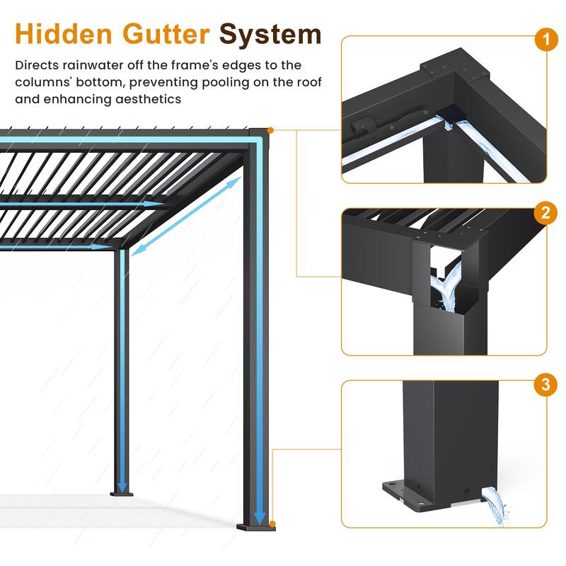 12' x 20' Aluminum Pergola with Adjustable Louvered Roof