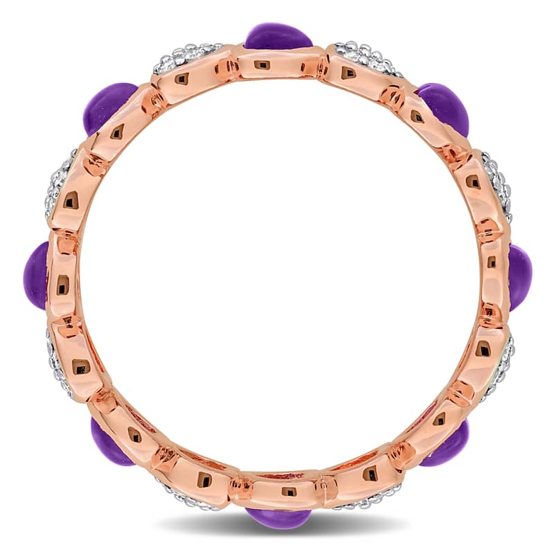 Miadora 1 3/5ct TGW Amethyst and 1/5ct TW Diamond Heart Eternity Band in Rose Plated Sterling Silver