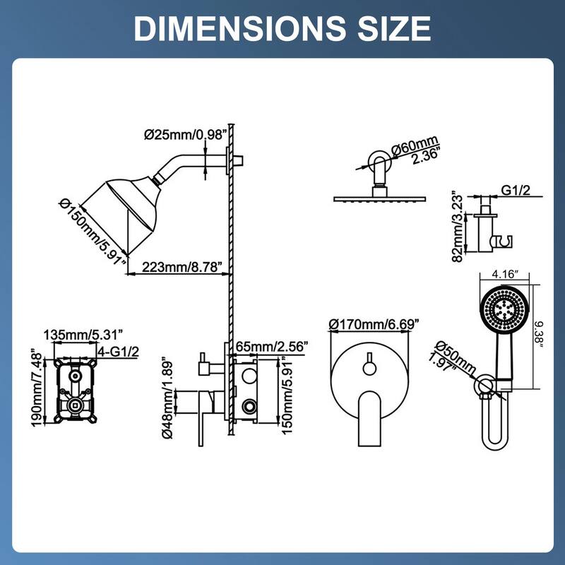 Solid Brass Pressure Balanced Bathroom Shower Faucet Set with 5-Function Rain Shower Head