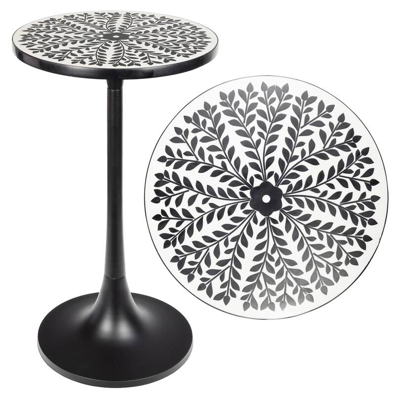 Miles 25" Modern Bohemian Metal/Resin Inlay Top End Table, by JONATHAN Y - Black/White