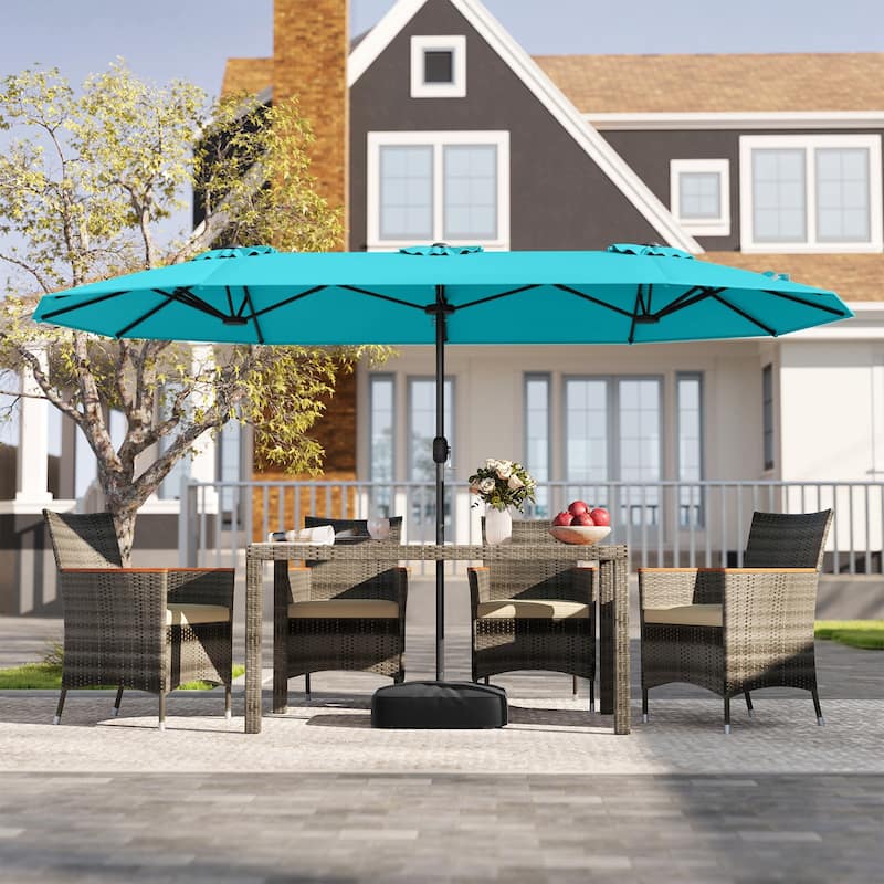 Gymax 13FT Double-sided Patio Umbrella w/ Crank Handle Umbrella Base