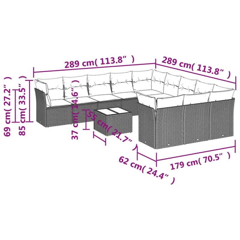 vidaXL 11 Piece Patio Sofa Set with Cushions Black Poly Rattan