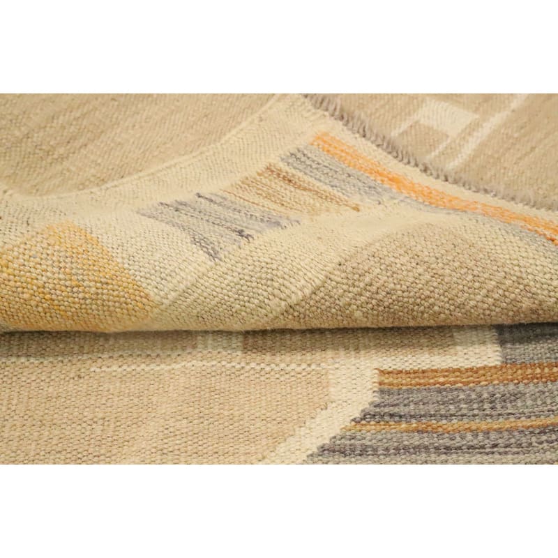 Hand Woven Oriental 100% Wool Carpet Southwestern Tribal Beige & Ivories Kilim Area Rug - 5' 9'' X 3' 10''
