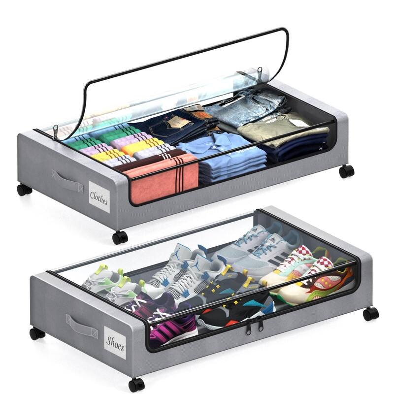 2-Pack XXL 65L Under Bed Storage Bins with Wheels & Lids – Black - Grey