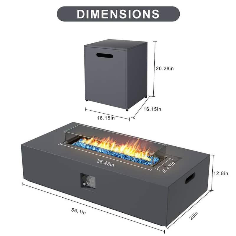 UPHA 56 Inch Outdoor Propane Fire Pit Table, 50,000 BTU Iron Rectangular Gas Fire Pits with Tank Cover, Lid and Wind Guard