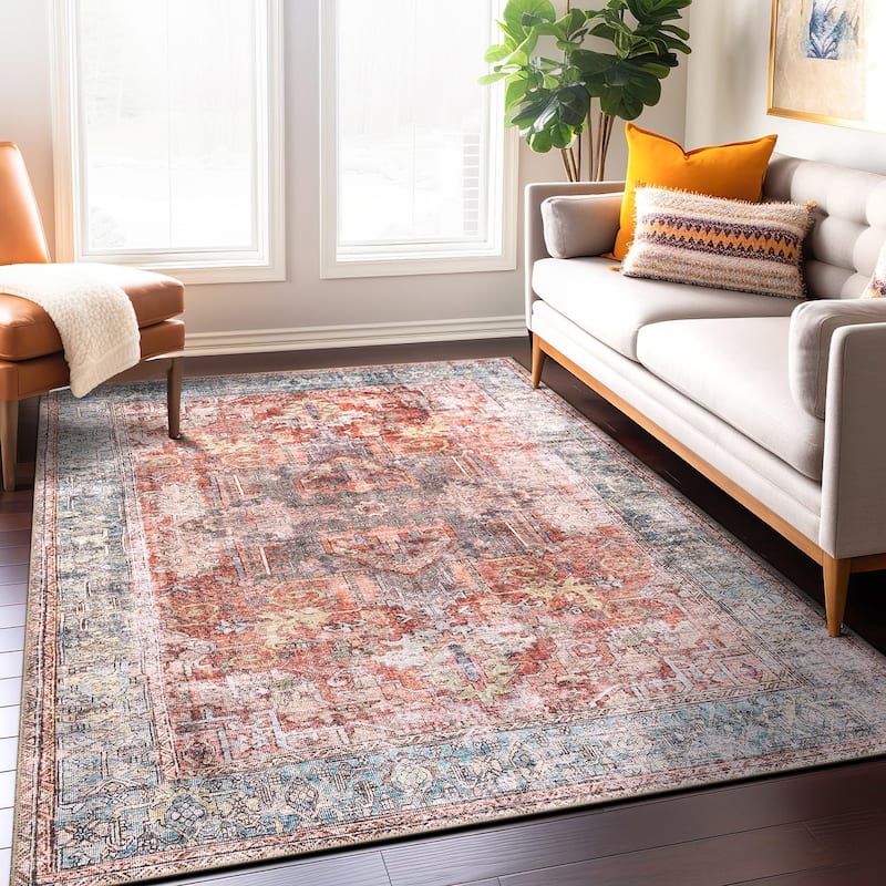 World Rug Gallery Vintage Inspired Distressed Machine Washable Area Rug - 3' 3" x 5' - Multi - Rectangle