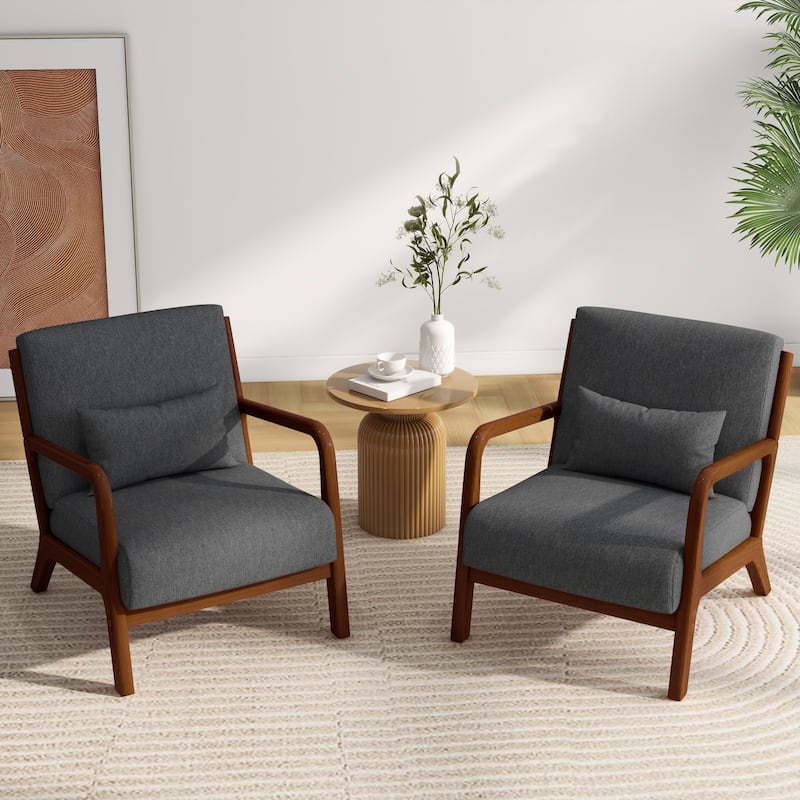 2 Set Mid Century ModernUpholstered Accent Chairs Armchair with Pillow