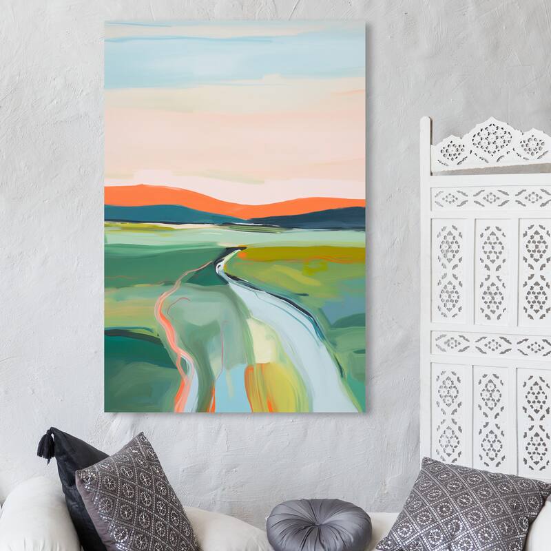 Wynwood Studio Nature and Landscape River Route Green and Modern & Contemporary Wall Art Canvas Print - 45 x 30