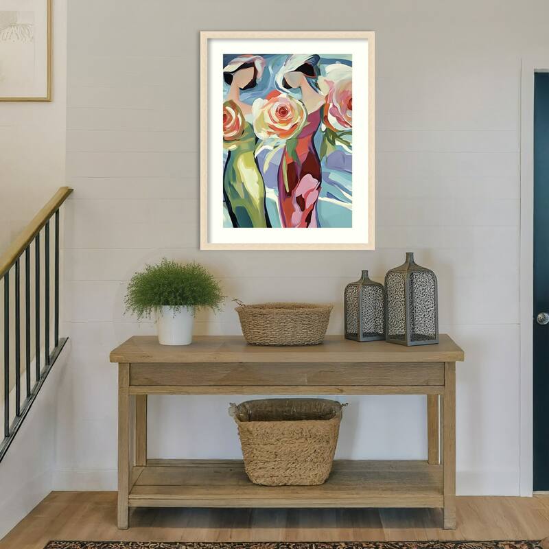 Two Women With Roses by Elena Avanesova Wood Framed Wall Art Print