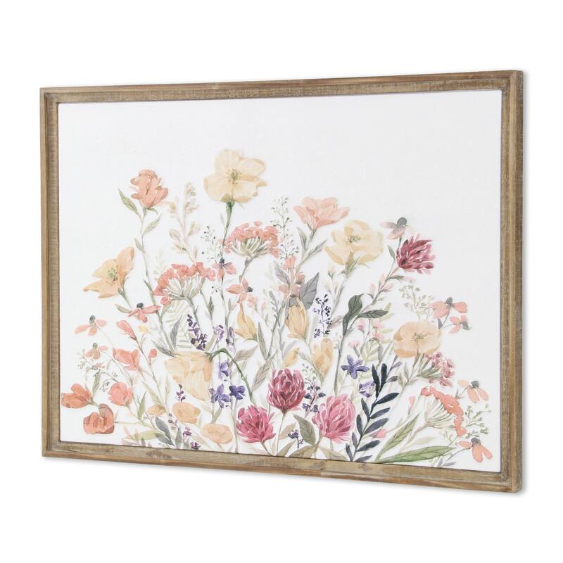 HomeRoots 24" X 32" Natural And White Flower Bouquet Metal And Wood Framed Art