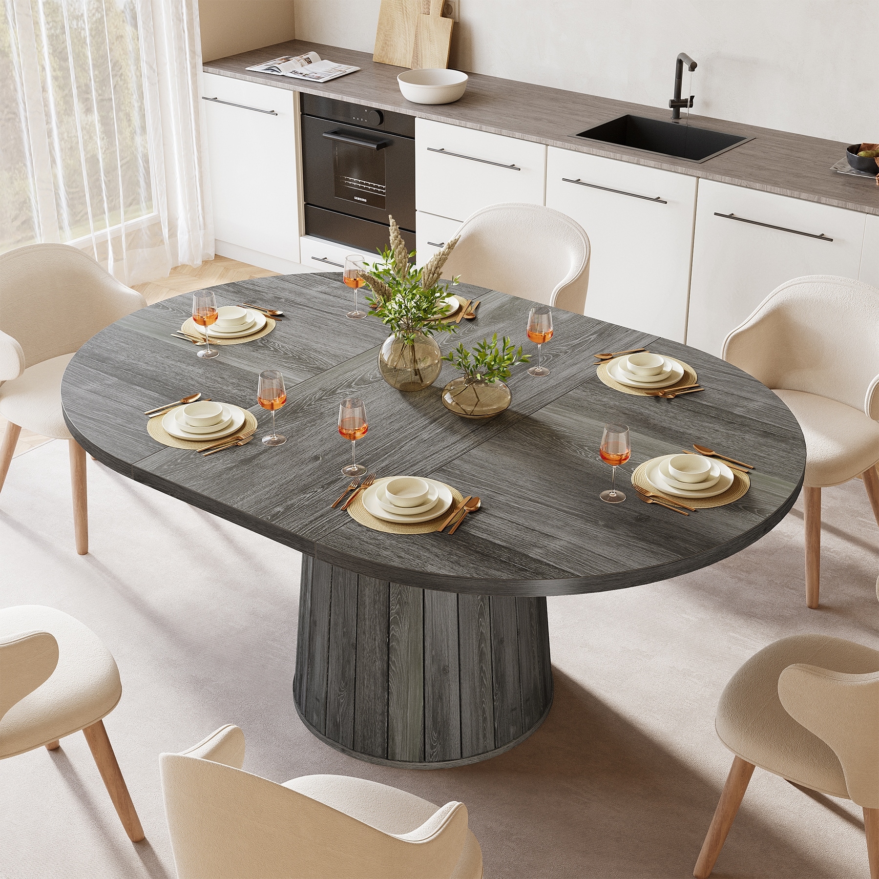 Rustic 55" Wood Dining Table Seats for 4-6 People, Kitchen Table for Dinning Room and Kitchen