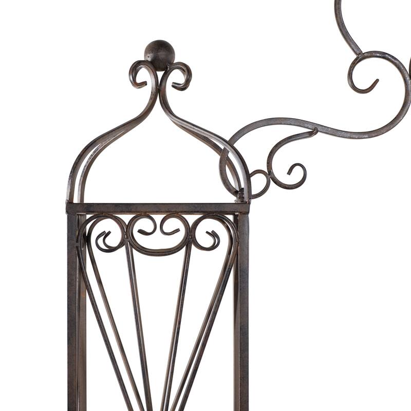 Black Metal Indoor Outdoor Scrollwork Arched Gate Garden Arbor with Pillars and Latch Lock Closure