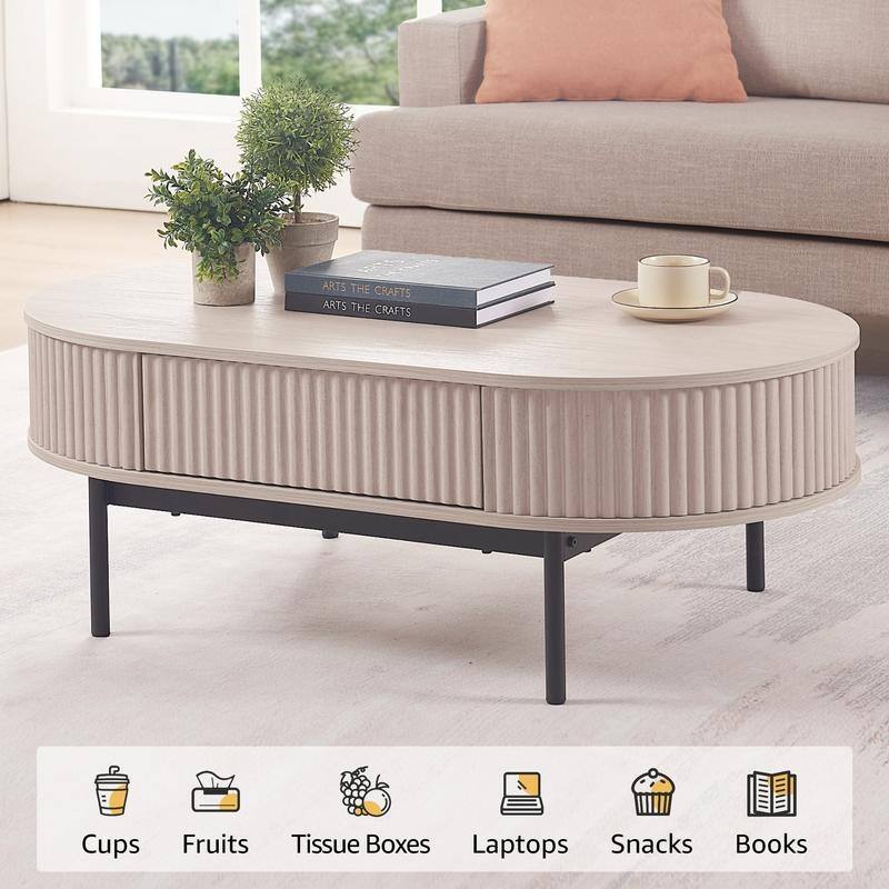 Rosary Blenn Oval Fluted Coffee Table with Drawer