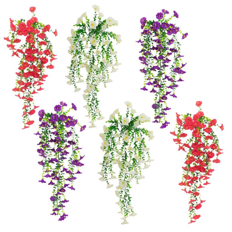 30-in UV Resistant Artificial Morning Glory Hanging Plant - Set of 6