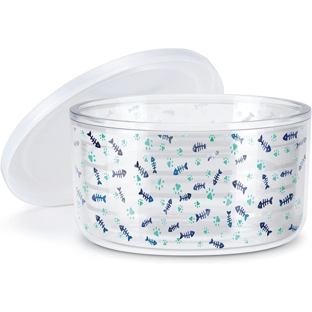 Fish Bones Double Wall Insulated Unbreakable Plastic Bowl with Lid Holds 22 Fluid Ounces BPA Free Microwave Safe Dishwasher Safe