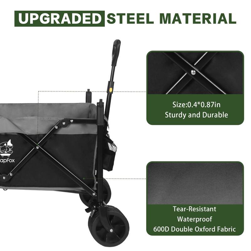 Collapsible Wagon with Canopy Extra Large 140L Storage Steel Frame All-Terrain Wheels Brakes - 20” x 44.9” x 46.8”