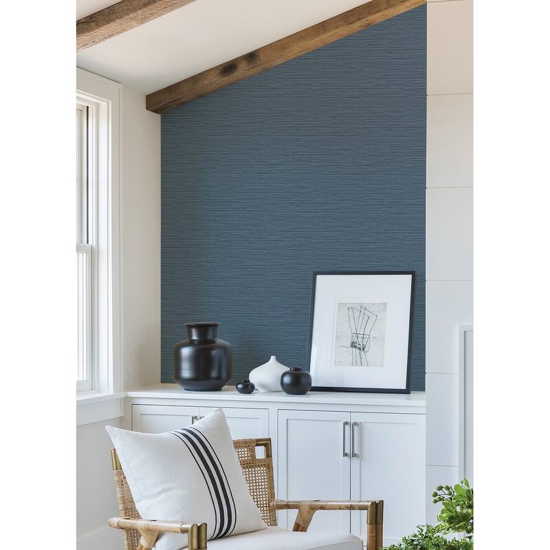 A-Street Prints Rushmore Blue Faux Grasscloth Wallpaper