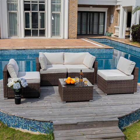 Cosiest 5-piece Outdoor Patio Wicker Furniture Set with coffee table