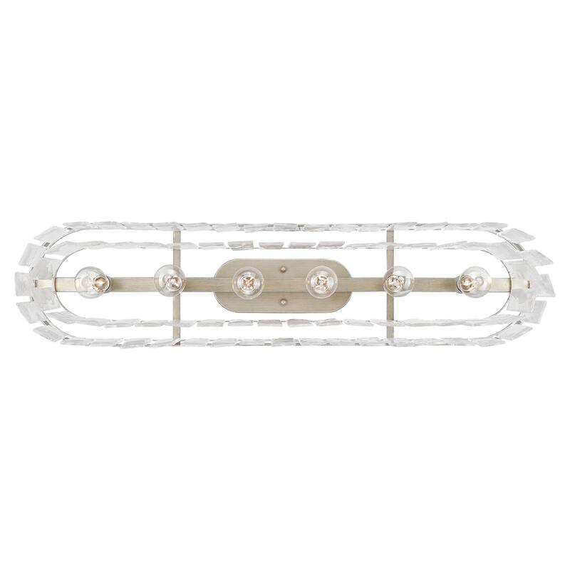 Ciara 6-Light Linear Pendant in White Gold with Hammered Water Glass