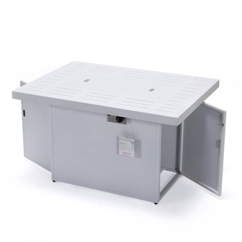 LeisureMod Chelsea 44" Modern 55000 BTU Propane Patio Fire Pit Table with Wind Guard for Porch Backyard Garden Decor