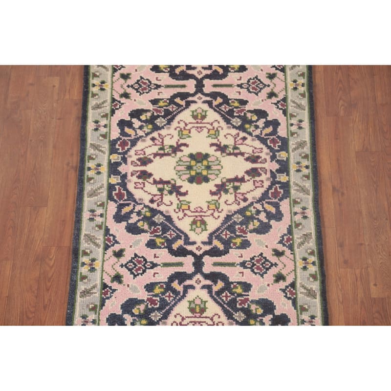 Pink Heriz Serapi Oriental Runner Rug Wool Carpet - 2'7"x 7'11"