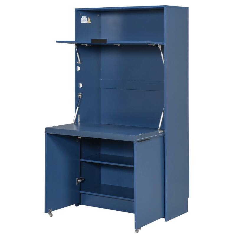 Roomfitters 69 Inch Multifunctional Kitchen Pantry Buffet with Foldable Workstation Desk
