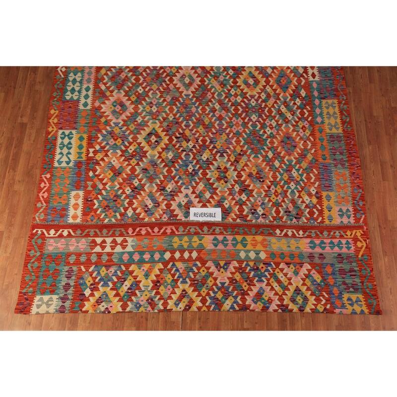 Tribal Orange Kilim Oriental Area Rug Hand-Woven Wool Carpet - 8'9"x 11'6"