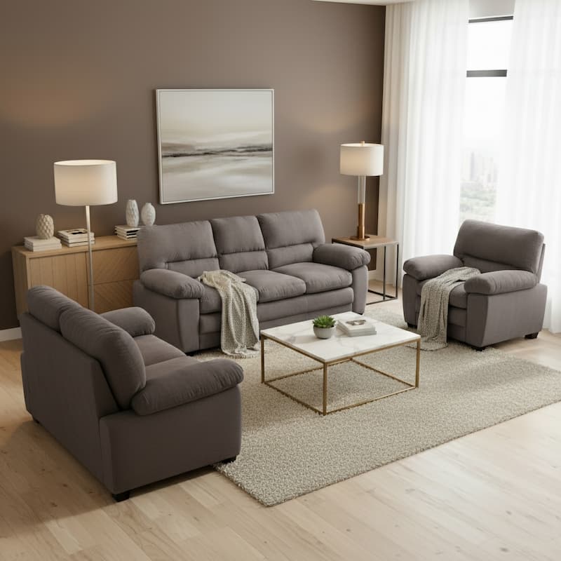 Contemporary Pillow Top Upholstered Living Room Sofa Set