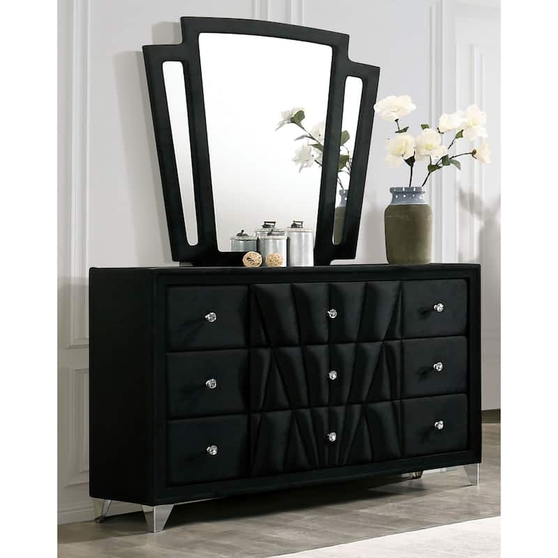 Ambrosia Transitional Black 56-inch Wide 9-Drawer Fabric Tufted Dresser by Furniture of America