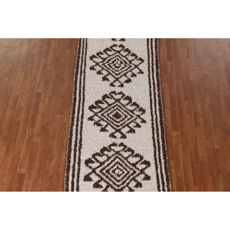 Tribal Anatolian Turkish Runner Rug Handmade Geometric Wool Carpet - 3'4"x 10'9"